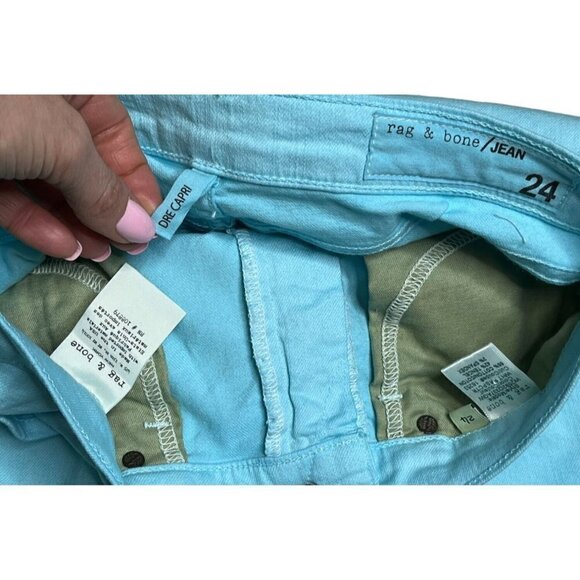 Rag & Bone Dre Capri Distressed Jeans Custom Hand Dye Aqua Blue SZ 4 NWT - Picture 9 of 12